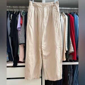 Madewell Light Tan Wide Leg Cotton Linen Polished Trousers